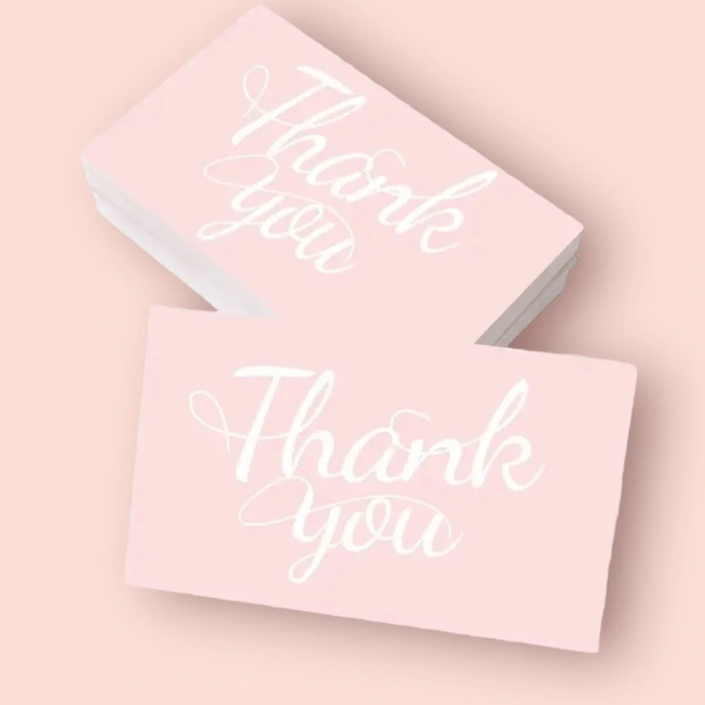 50 Thank you cards for your small business Pink & White Business Card size
